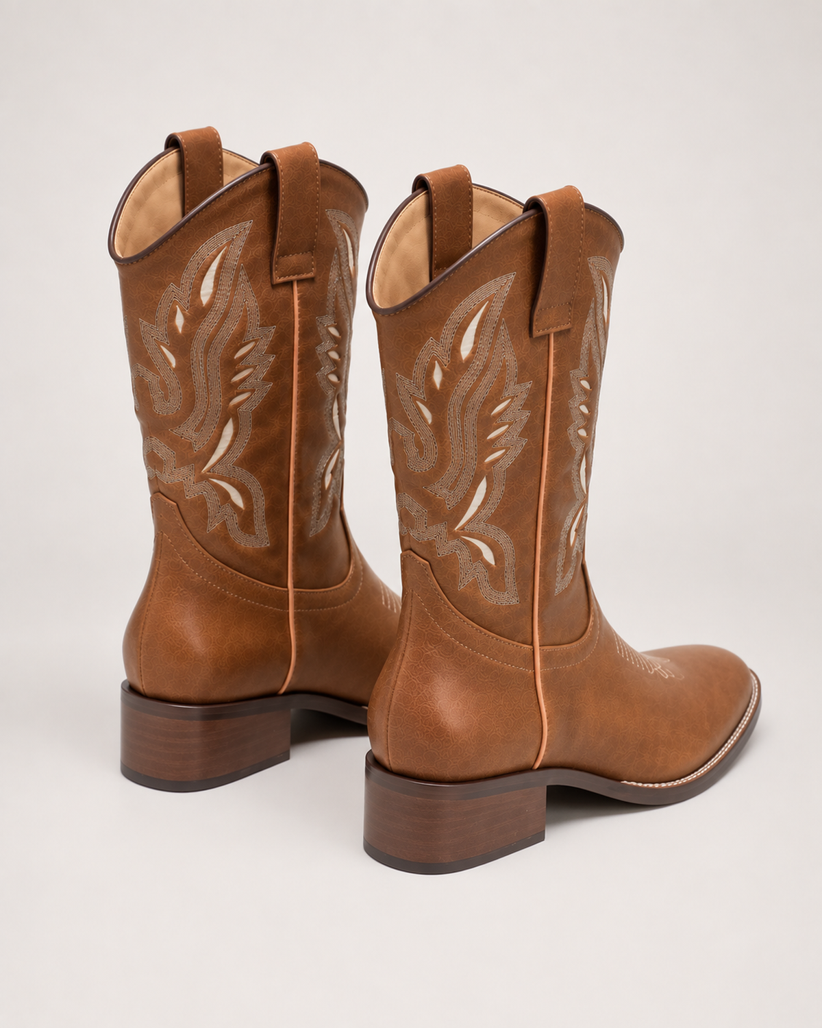 Women's Western Boots – Embroidered Mid-Calf Style in Tan, rear view