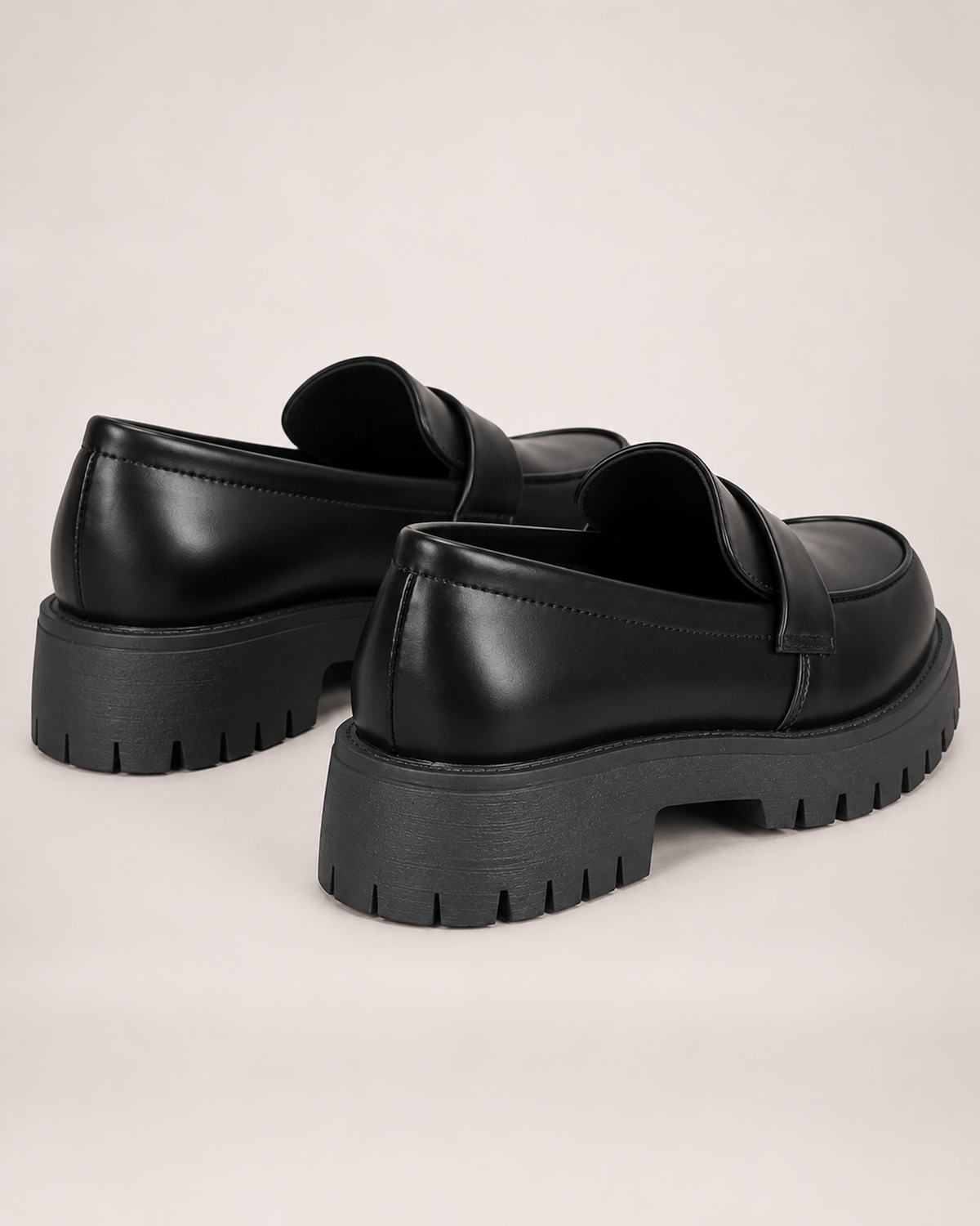 Women's Black Loafers – Chunky Platform Sole in UK 3, rear view