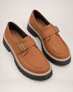 Women's Loafers – Chunky Sole and Buckle in Brown, rear view