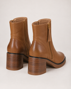Women's Ankle Boots – Chunky Block Heel in Brown, rear view
