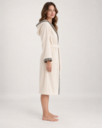 Women's Hooded Cotton Dressing Gown in Cream, side profile