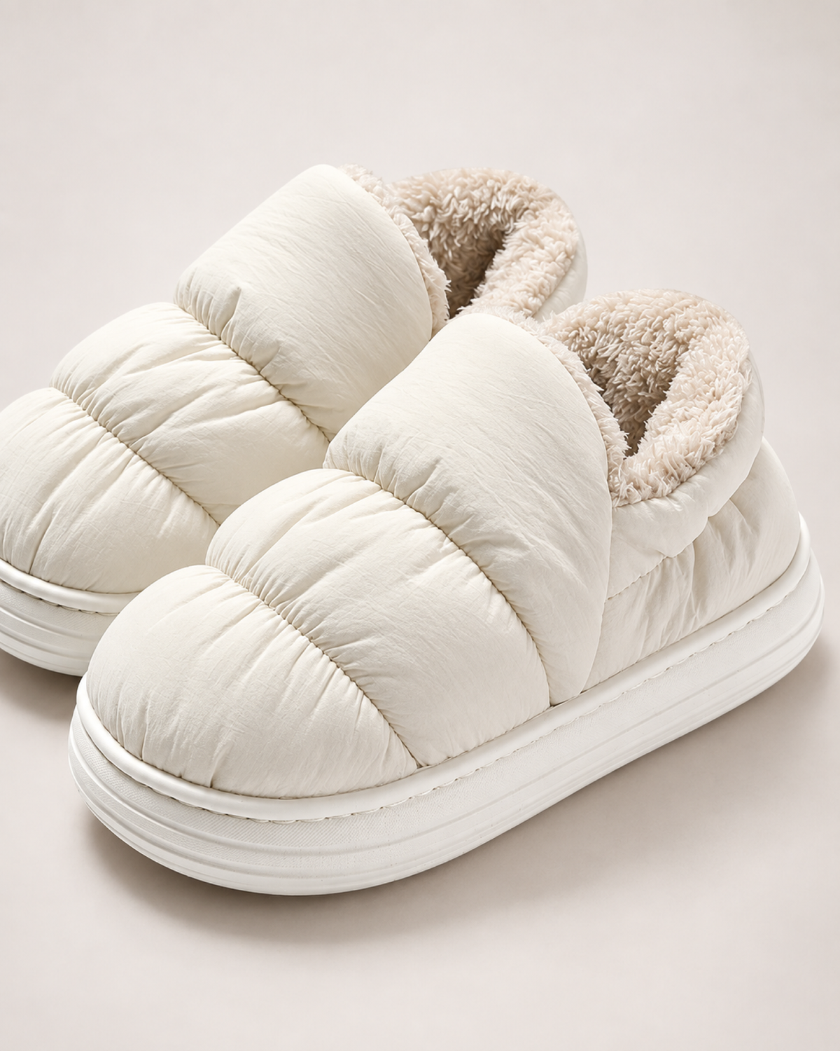 Padded Closed Back Slippers in White, close up view