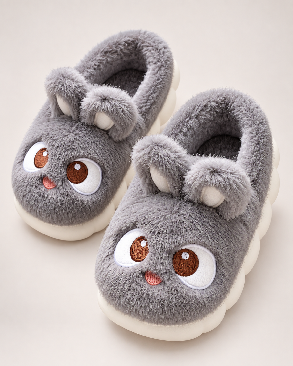 Cartoon Closed Back Slippers in Blue & Grey, close up view
