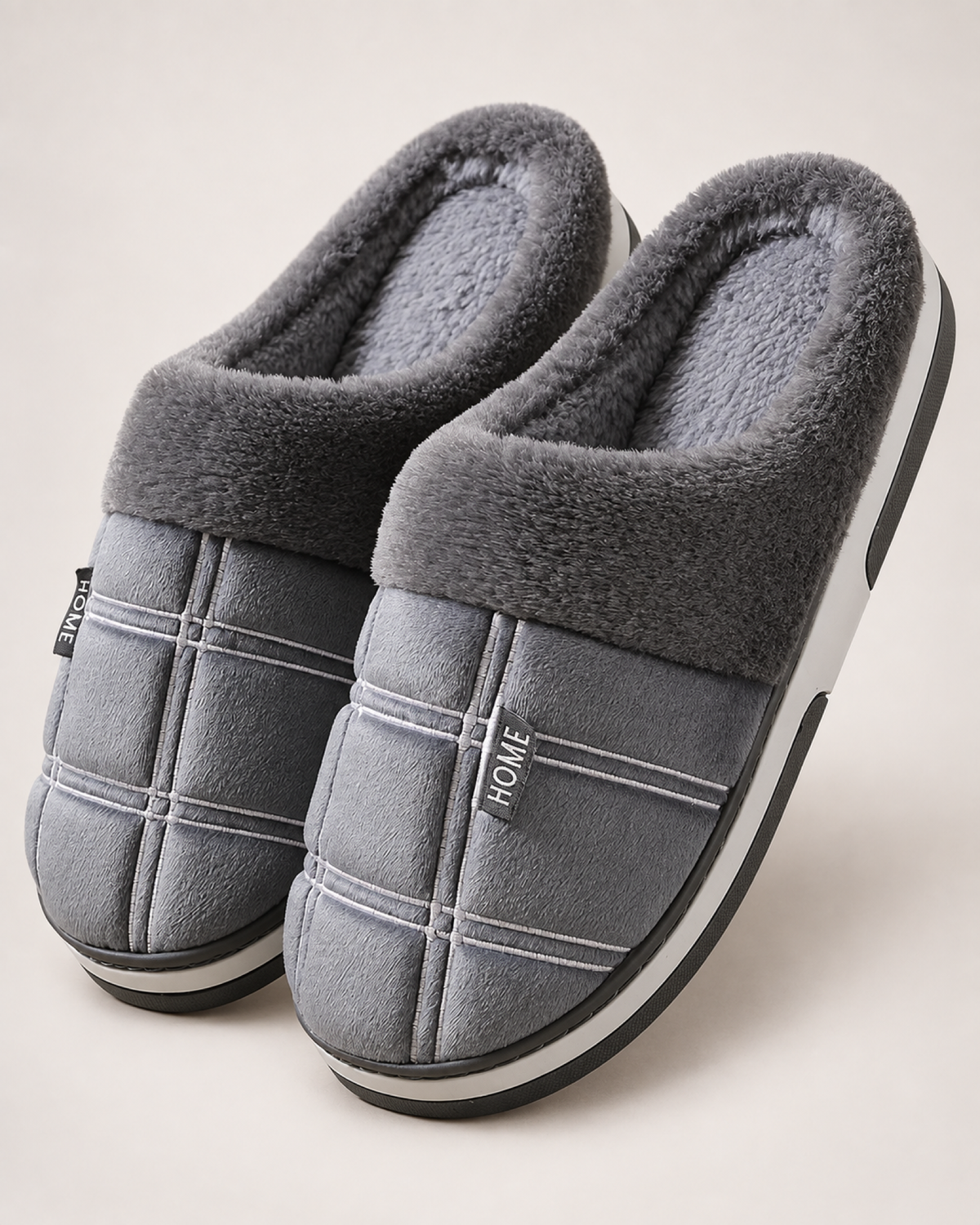Men's Ribbed Sole Slippers in Grey, close up view