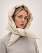 Women's Quilted Puffer Headscarf in Cream, product detail view