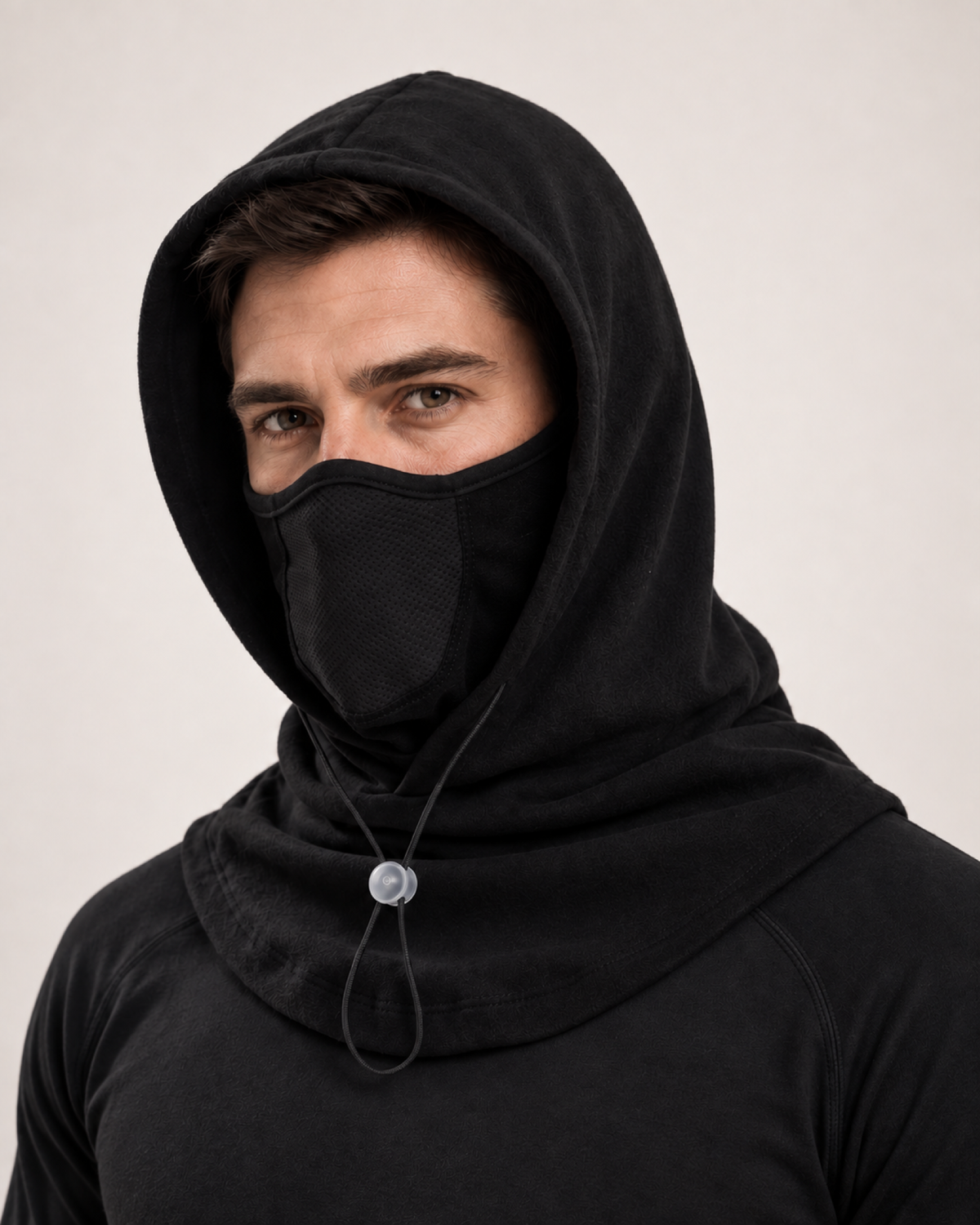 Thermal Fleece Balaclava Hood in Black, product detail view