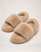 Curly Texture Slippers in Khaki, close up view