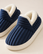 Men's Slippers: Striped Plush Style, confirmed construction detail