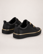 Women's Loafers: Chain Platform Style in Black, pair rear three quarter