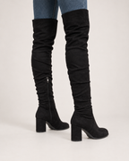 Women's Over-the-Knee Boots: Stretch High Heel Style in Black, pair rear three quarter