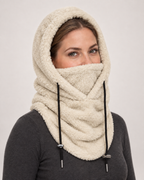 Plush Drawstring Balaclava Hood in Cream, product detail view