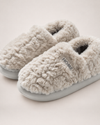 Men's Plush Closed Back Slippers in Grey, close up view