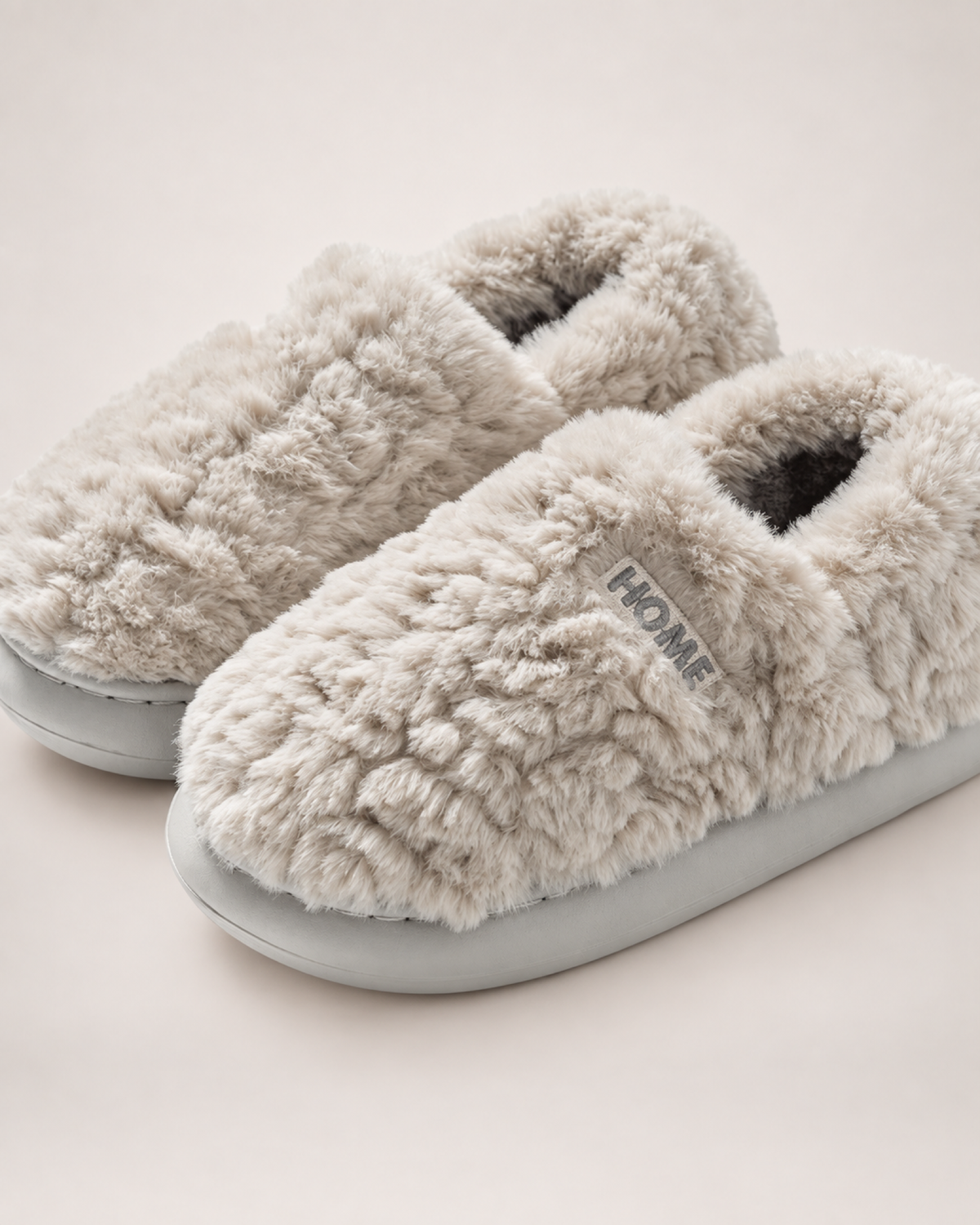 Men's Plush Closed Back Slippers in Grey, close up view