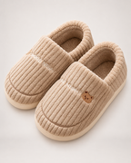 Corduroy Closed Back Slippers in Coffee, close up view