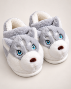 Husky Closed Back Slippers in Light Grey, close up view