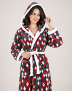 Women's Christmas Check Hooded Dressing Gown in Christmas Check, hood and finish detail