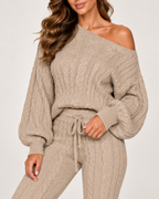 Women's Cable Knit Loungewear Set in Khaki, product detail