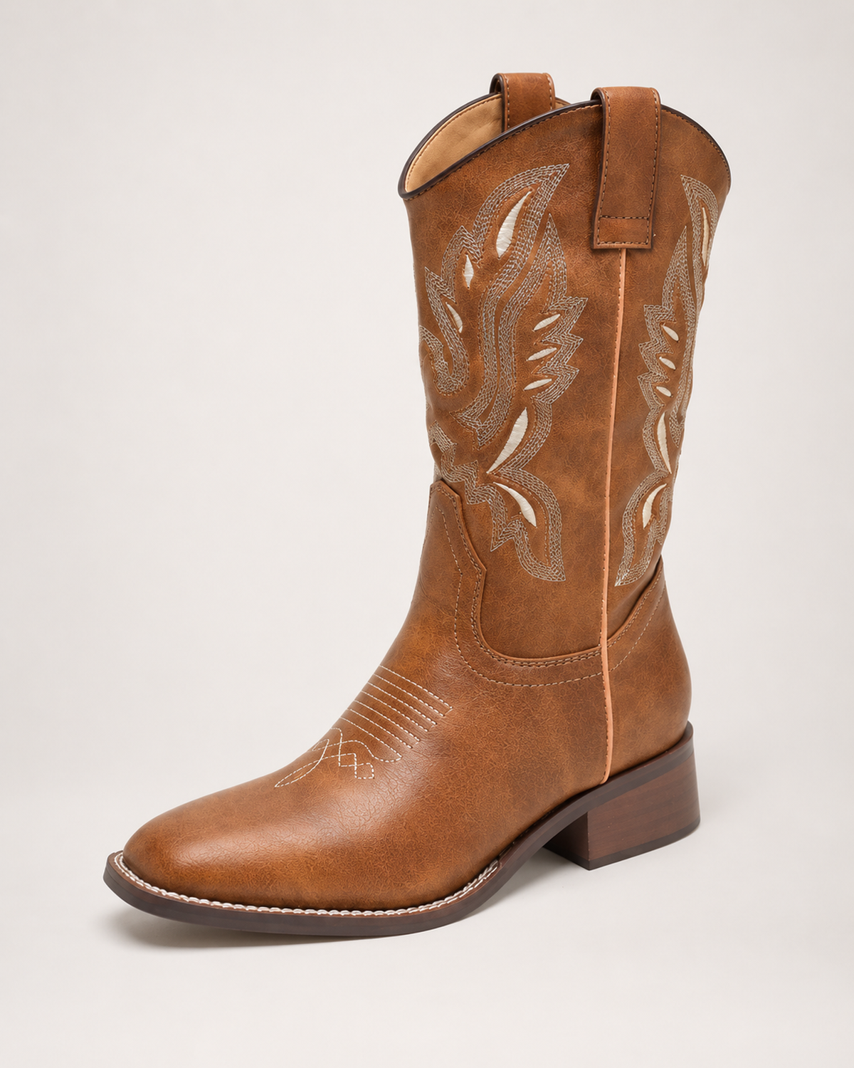 Women's Western Boots – Embroidered Mid-Calf Style in Tan, construction detail