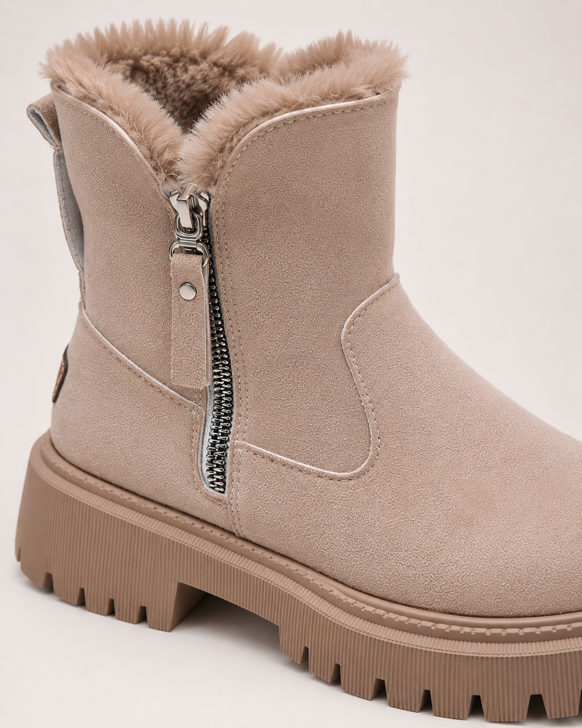 Women's Snow Boots – Plush-Lined Ankle Style in Khaki, construction detail