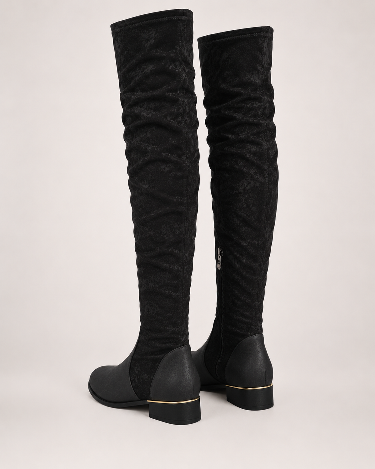 Women's Over the Knee Boots – Low Block Heel in Black, construction detail