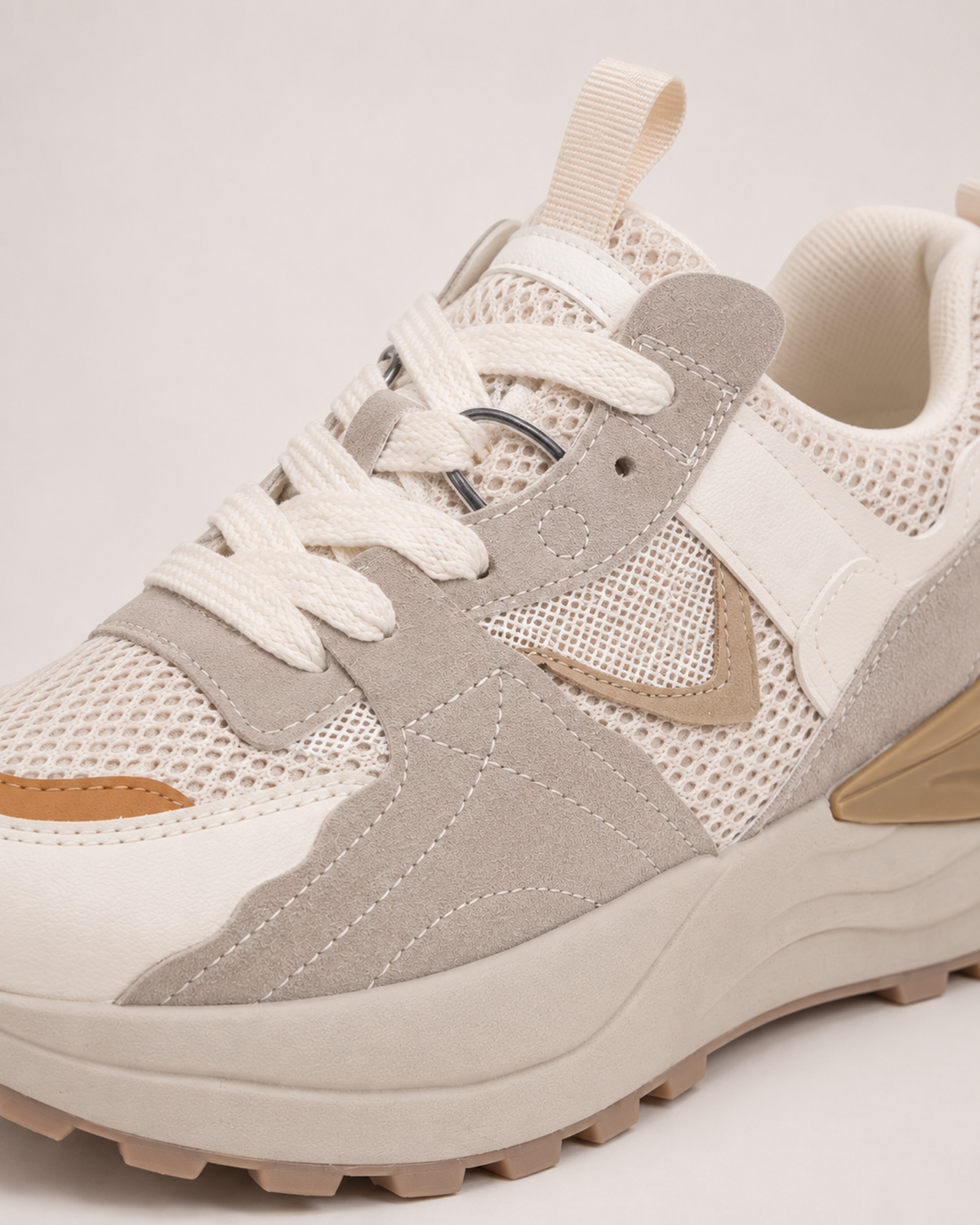 Women's Trainers – Layered Platform Sole in Beige, construction detail