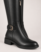 Women's Black Knee High Boots – Buckle Detail in UK 2, construction detail