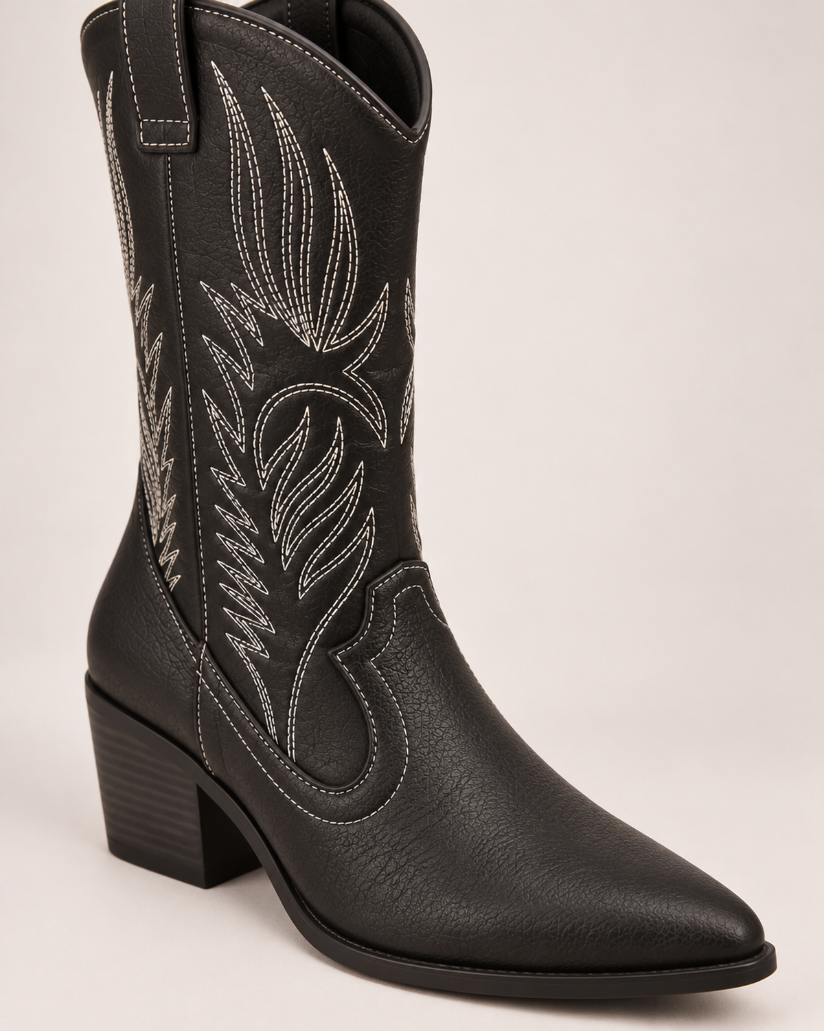 Women's Western Boots – Pointed Toe in Black, construction detail