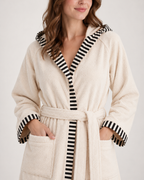 Women's Hooded Cotton Dressing Gown in Cream, close-up detail