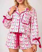 Women's Christmas Short Pyjama Set in Pink Santa, product detail