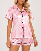 Women's Printed Short Pyjama Set in Pink Stripe, product detail