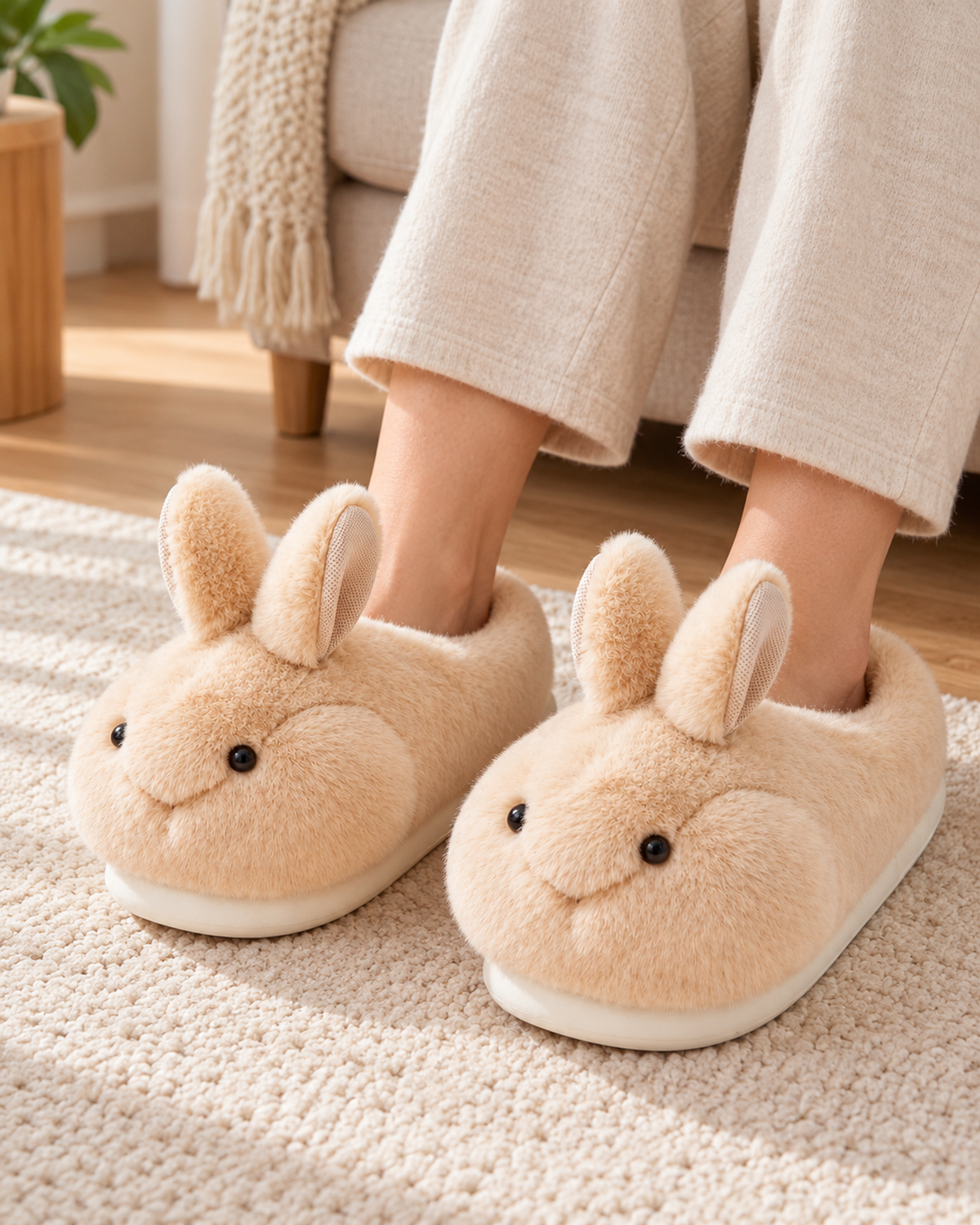 Women's Fluffy Slippers - Plush Rabbit Style, only worn lifestyle image