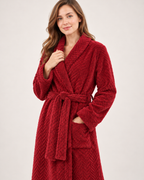 Women's Dressing Gown - Jacquard Shawl-Collar Style, close detail of jacquard surface, shawl collar, belt and pocket finish