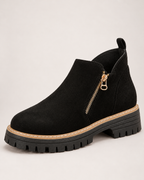 Women's Ankle Boots: Suede-Effect Side-Zip Style in Black, confirmed product detail