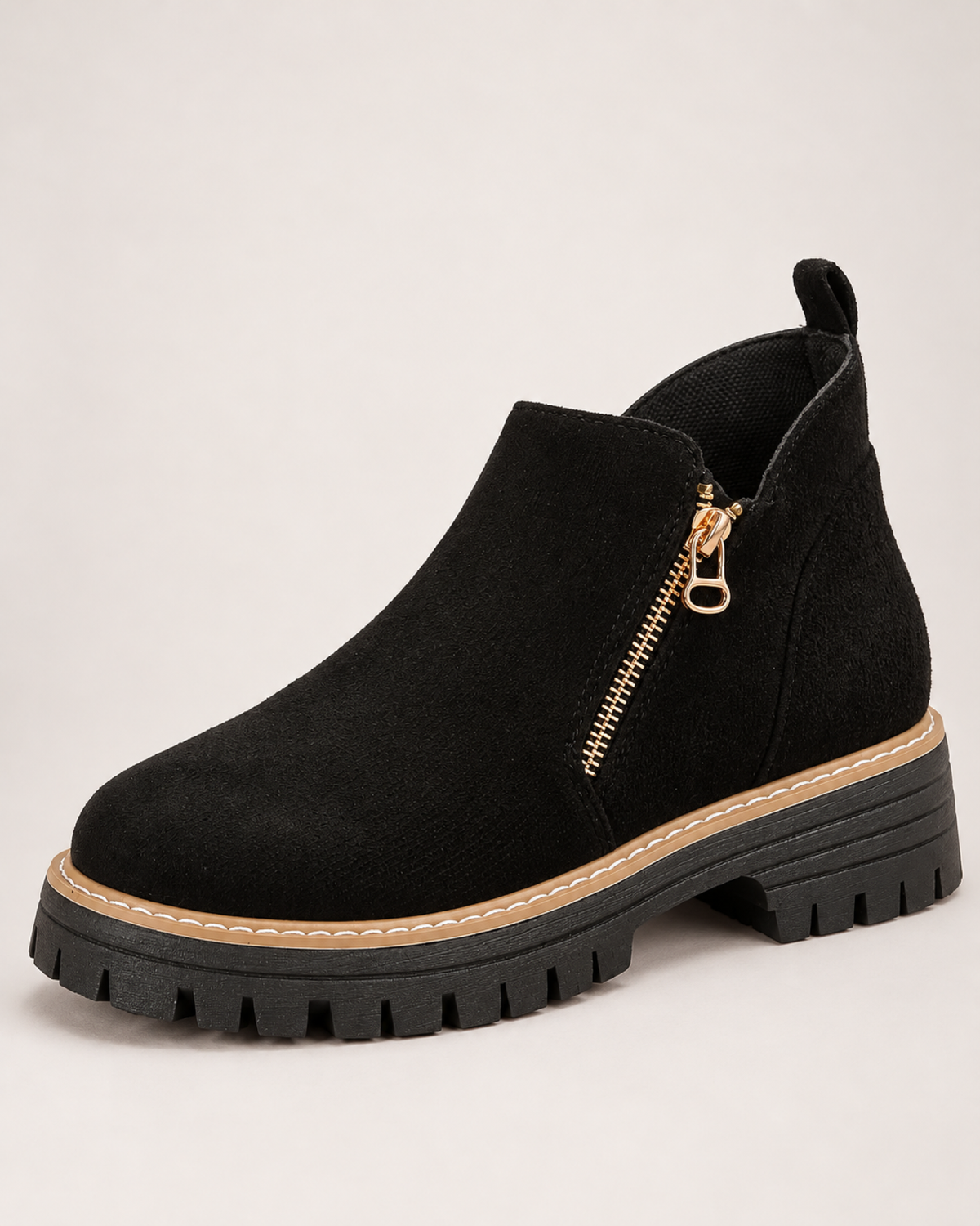 Women's Ankle Boots: Suede-Effect Side-Zip Style in Black, confirmed product detail