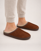 Thick Sole House Slippers in Coffee, worn indoors