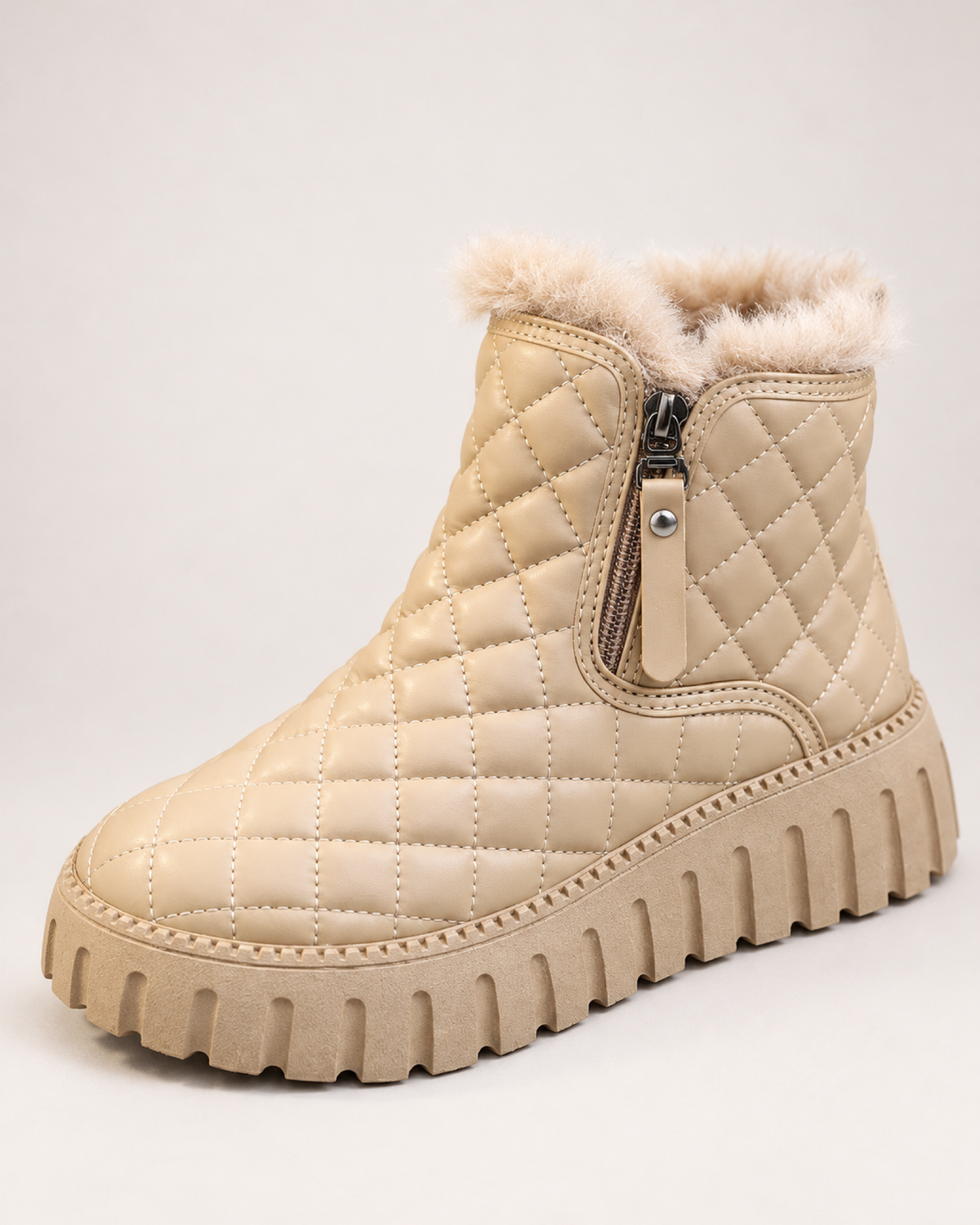 Women's Snow Boots: Quilted Platform Style in Khaki, confirmed product detail