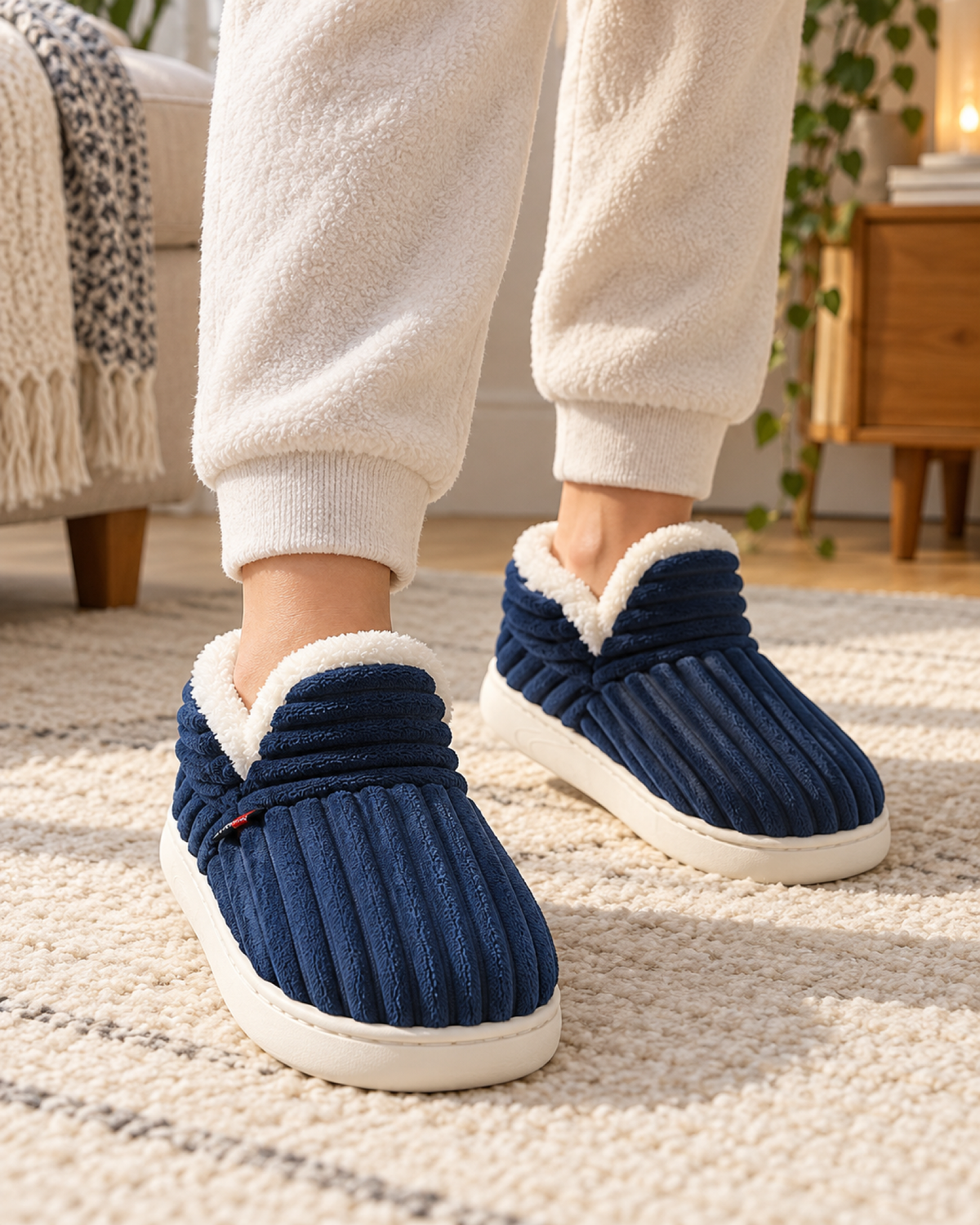 Men's Slippers: Striped Plush Style, wide context