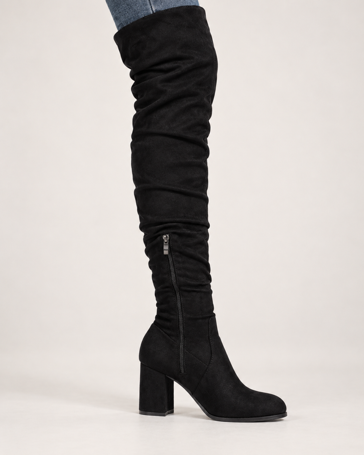 Women's Over-the-Knee Boots: Stretch High Heel Style in Black, confirmed product detail