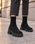 Women's Sock Boots - Chunky Platform Style, one later lifestyle image showing believable scale