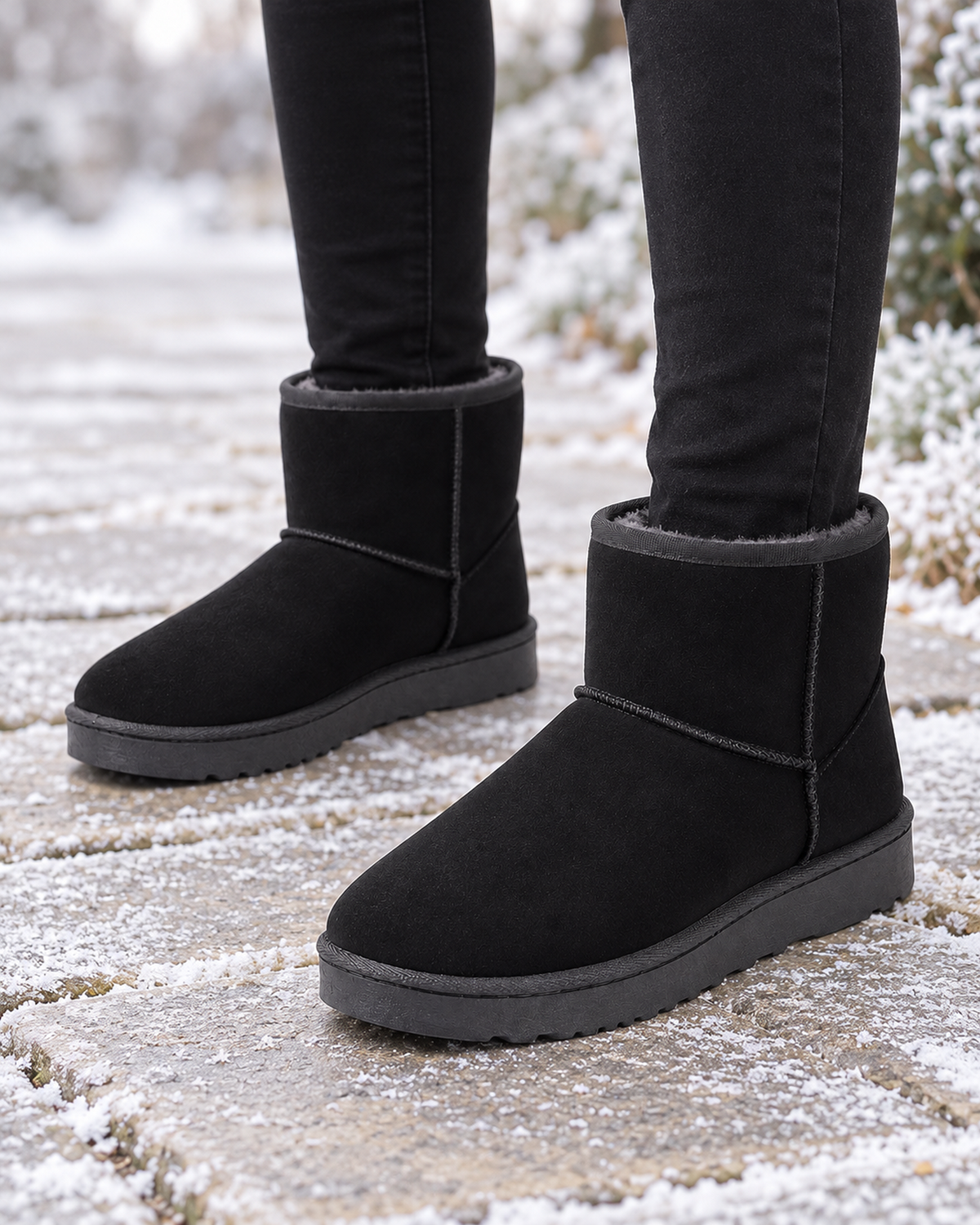 Women's Snow Boots - Faux-Fur Lined Ankle Style, one later lifestyle image showing believable scale