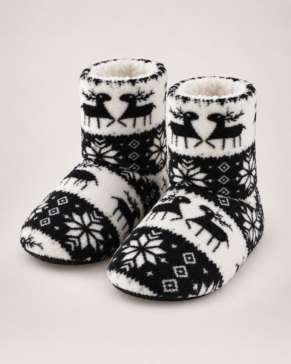 Women's Christmas Slipper Boots – Reindeer Print, standalone google shopping variant image for black