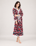Women's Christmas Check Hooded Dressing Gown in Christmas Check, full-length studio view