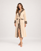 Women's Dressing Gown - Leopard-Trim Hooded Style, wide full-length studio view