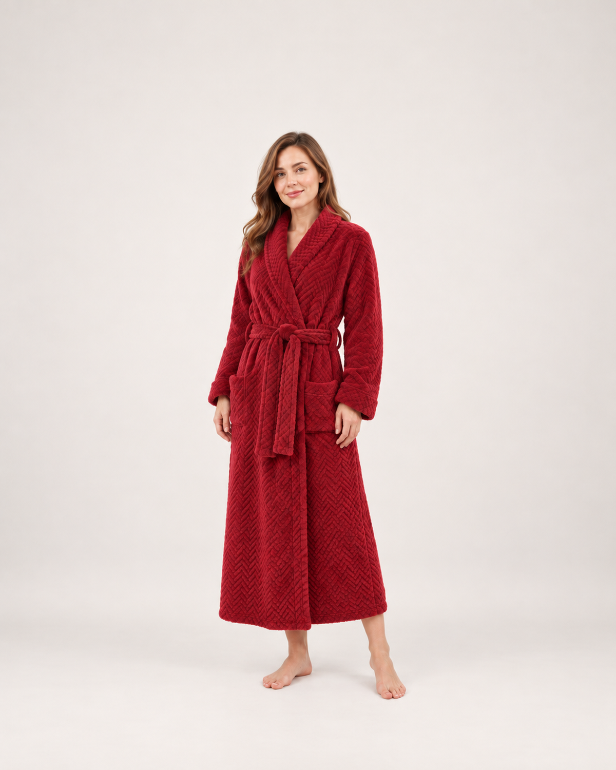 Women's Dressing Gown - Jacquard Shawl-Collar Style, wide full-length studio view