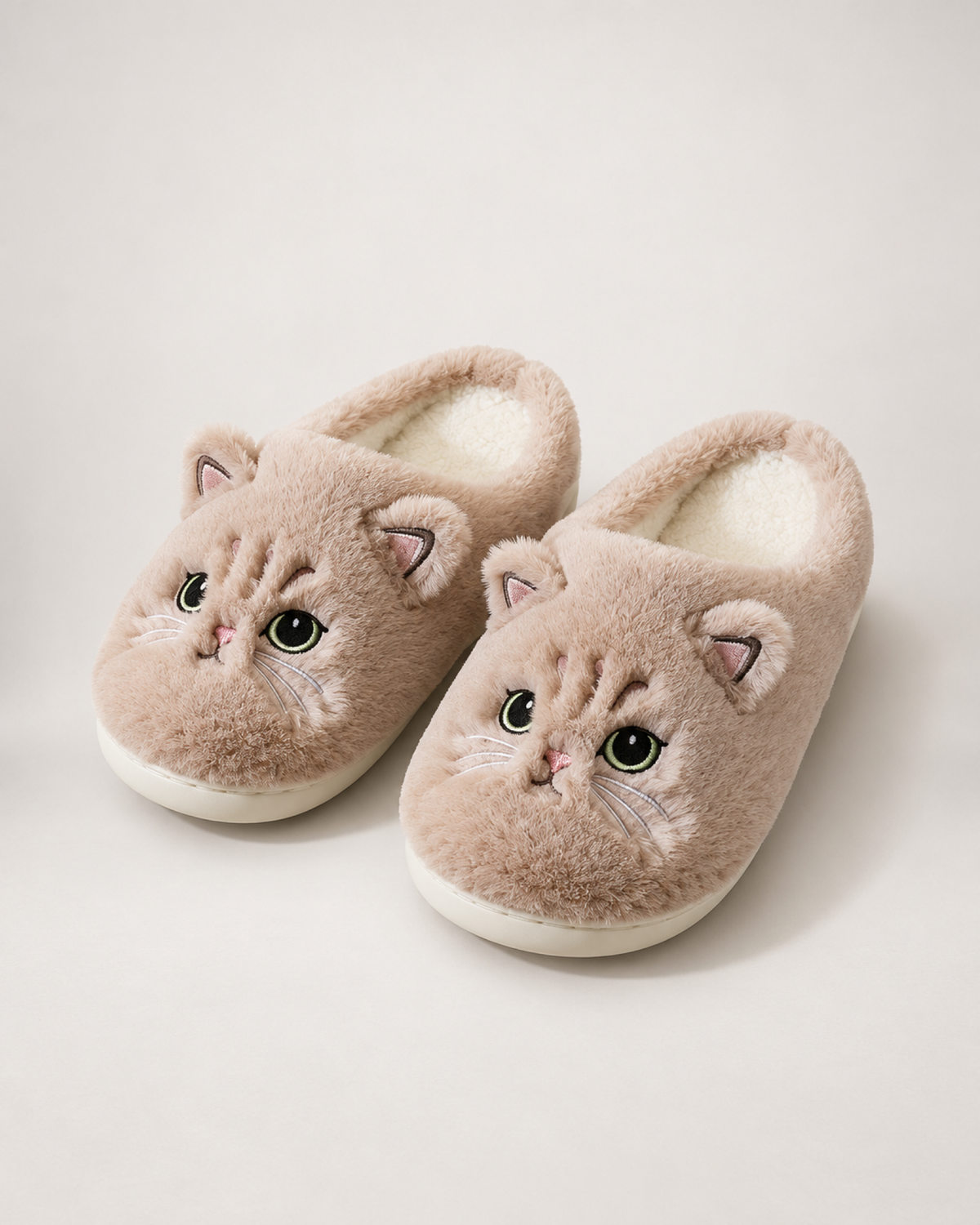 Women's Cat Slippers in Beige