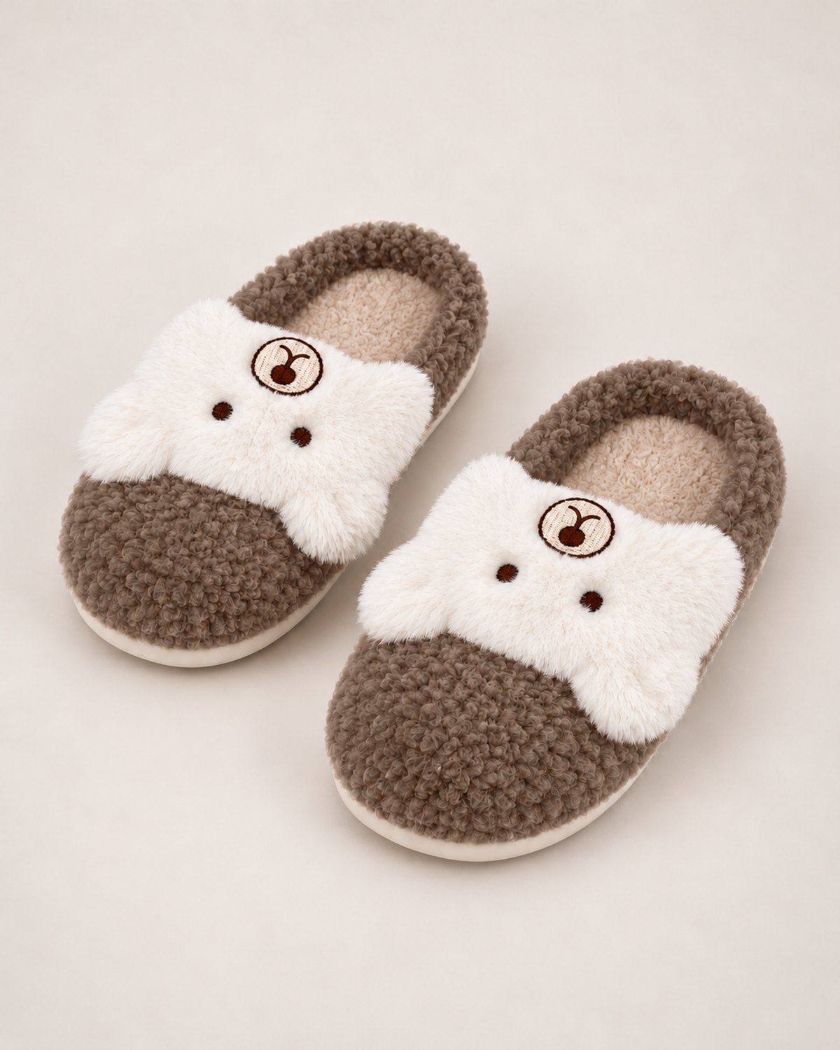 Women's Fluffy Slippers - Teddy Bear Style, google-safe variant image for brown