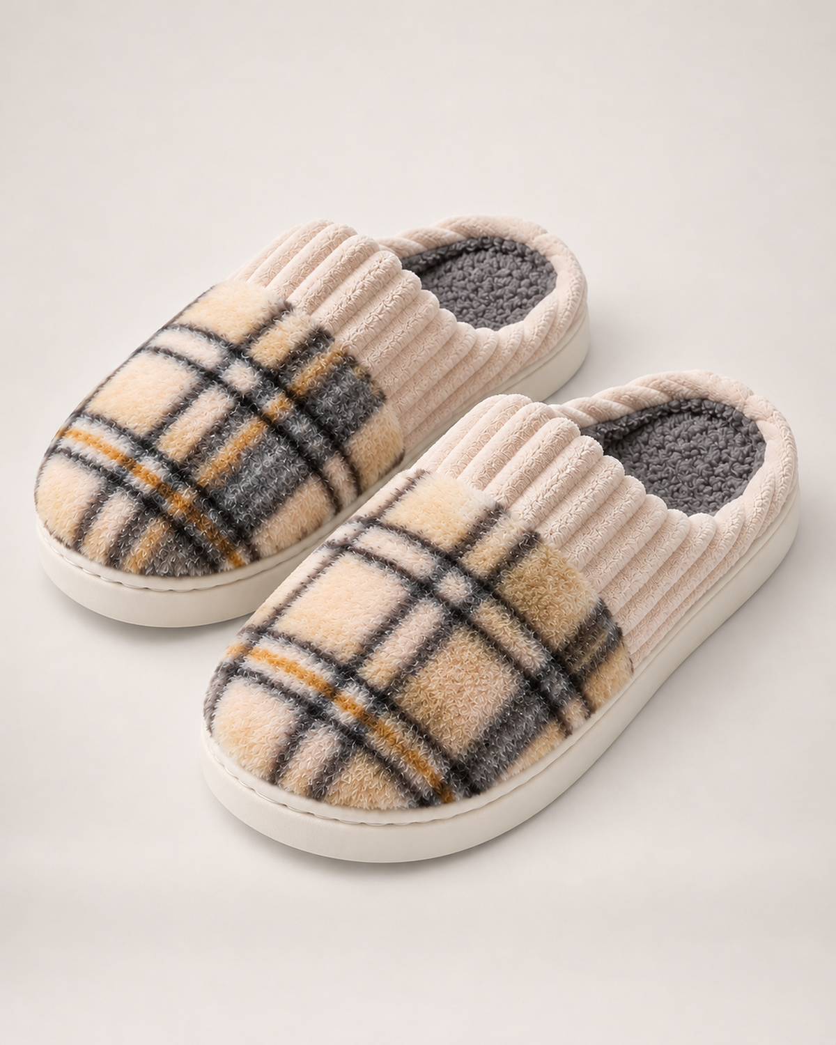 Men's Slippers - Plaid Plush Style, blocking google shopping variant image for grey