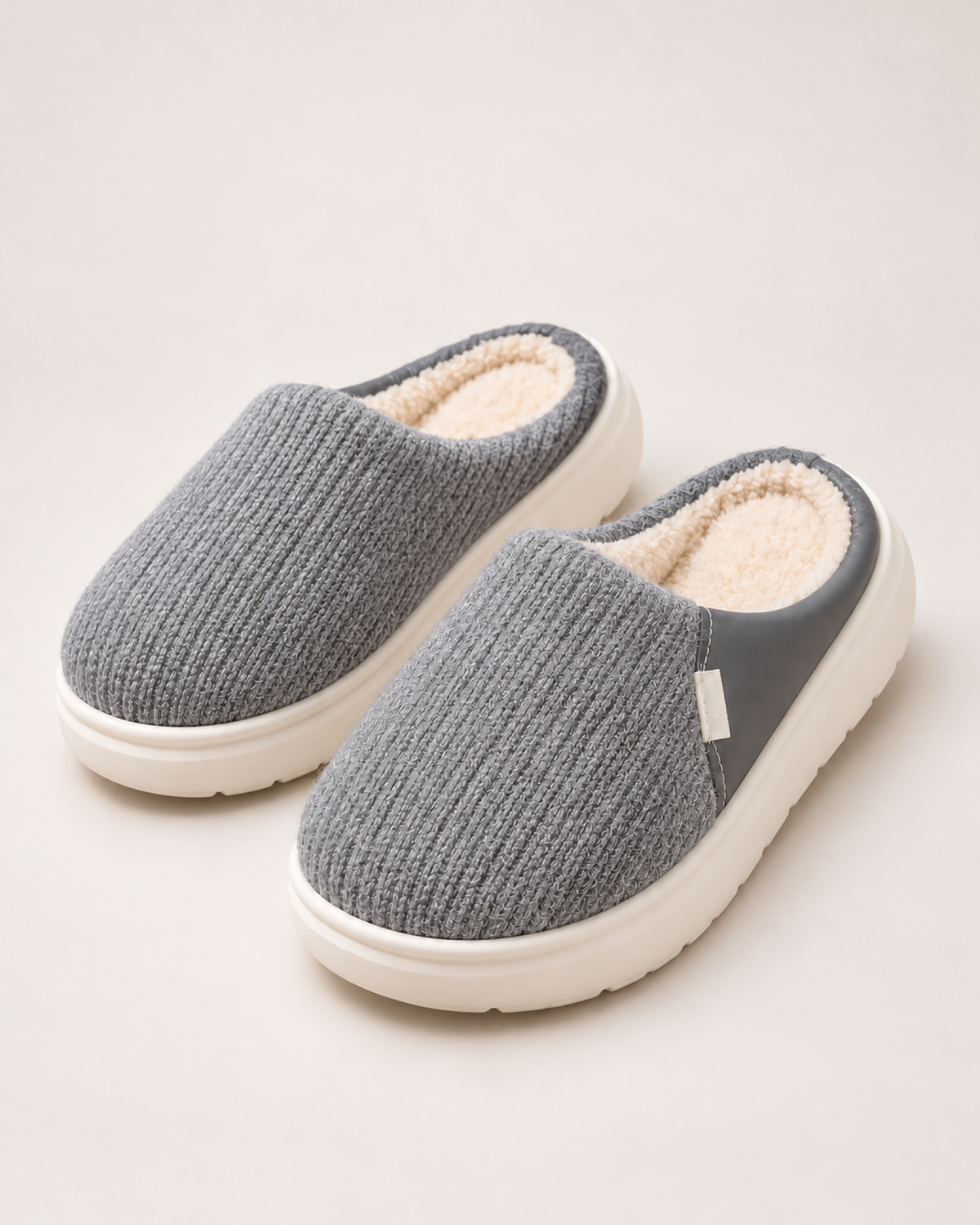 Men's Warm Slippers - Knitted Thick Sole Style, blocking google shopping variant image for grey