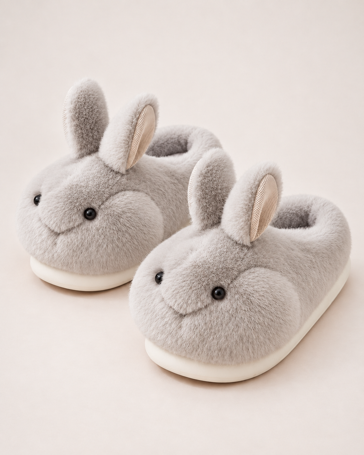 Women's Fluffy Slippers - Plush Rabbit Style, google-safe variant image for grey