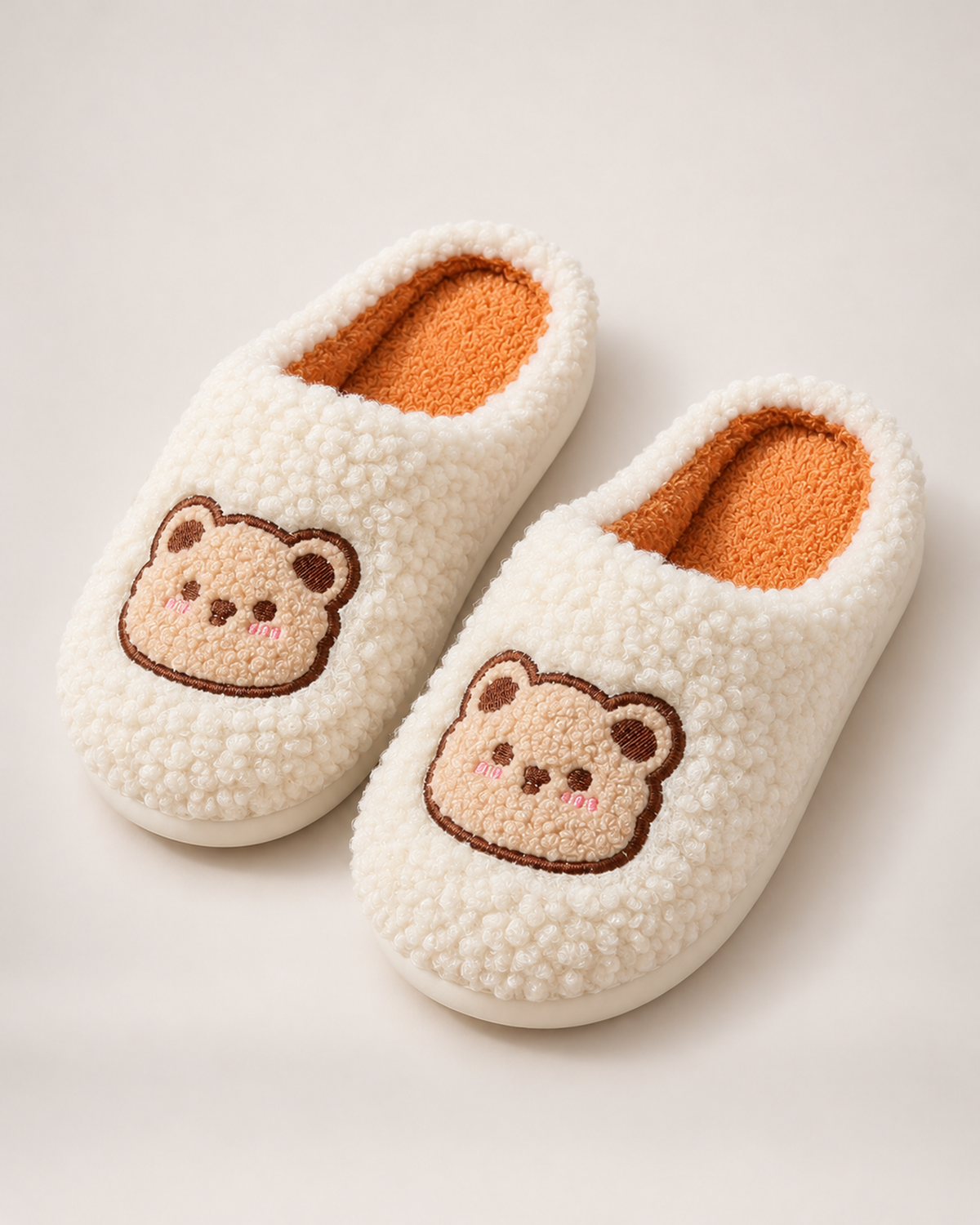 Fluffy Bear Slippers - Embroidered Face Style, google-safe variant image for white